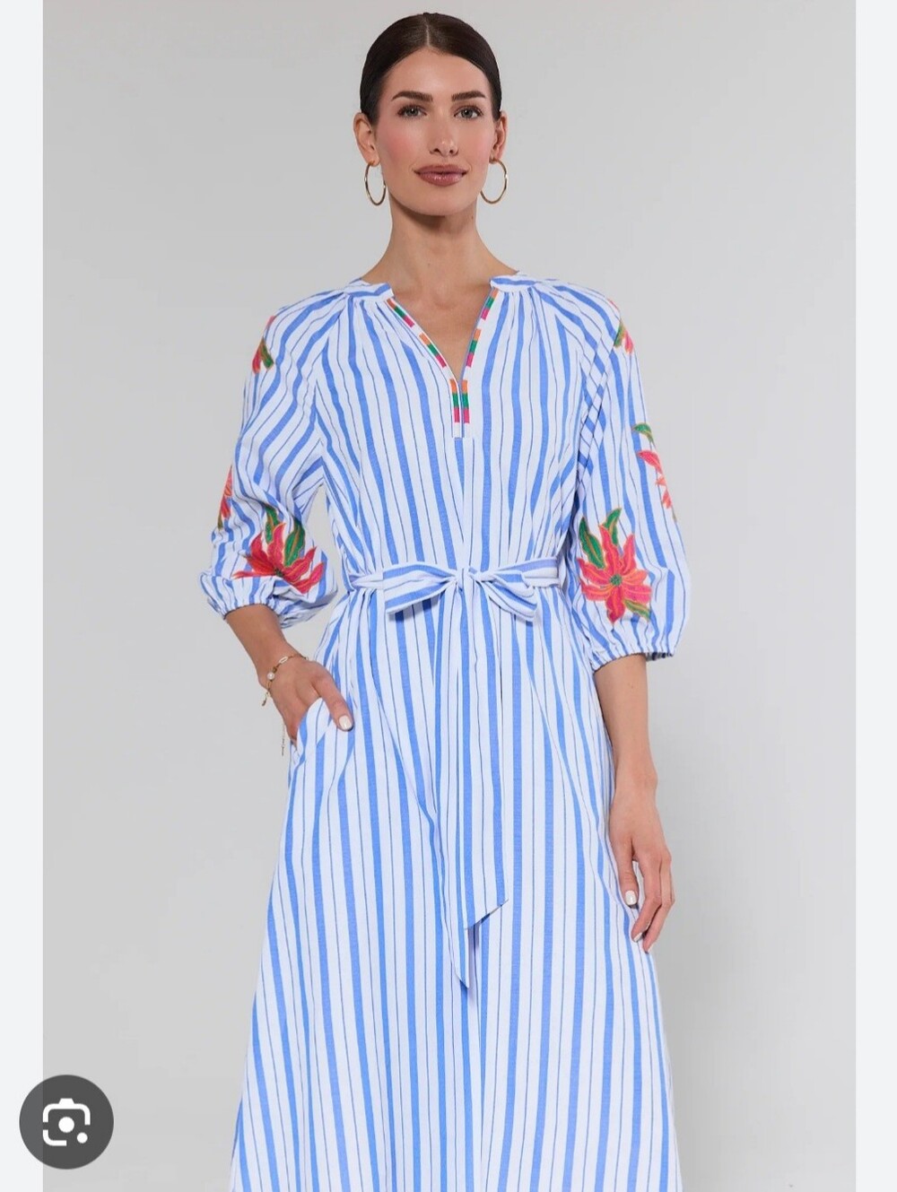 Avara Macy Dress Midi  Blue White Striped Belt,pockets, Lined. New!